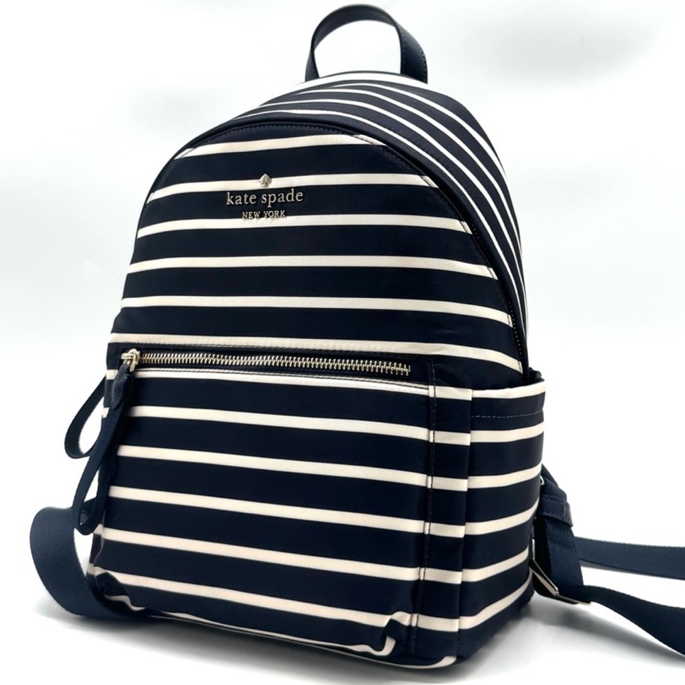 Kate Spade Chelsea Nylon Medium Backpack Navy Blue Striped